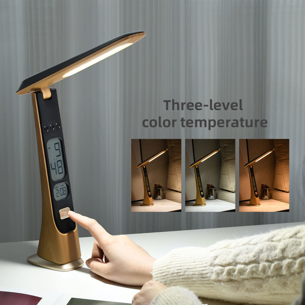 Led Stand Up Table Clock Foldable Portable Cordless Table Desk LED Lamp with Clock Calendar ...