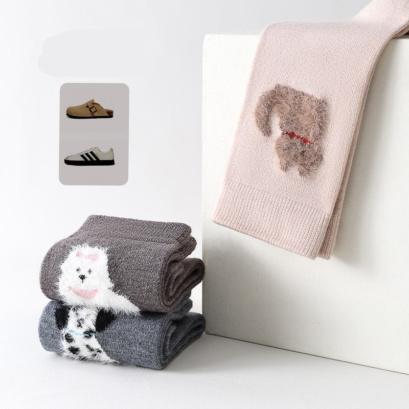 Cute Dog Cartoon Crew Socks for Women – 3-Pair Set