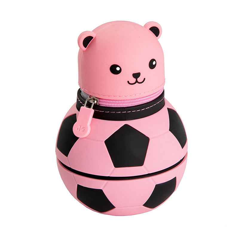Cute Cartoon Bear Soccer Ball Silicone Pen Holder Pink