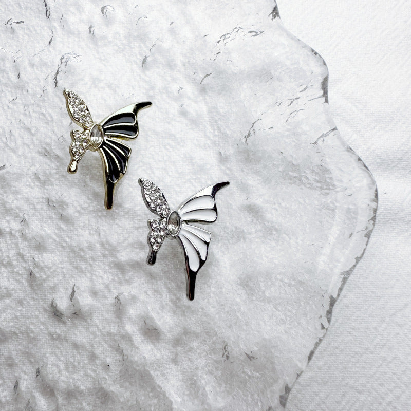 Butterfly metal buttons, gold-black and silver-white, rhinestone detailing