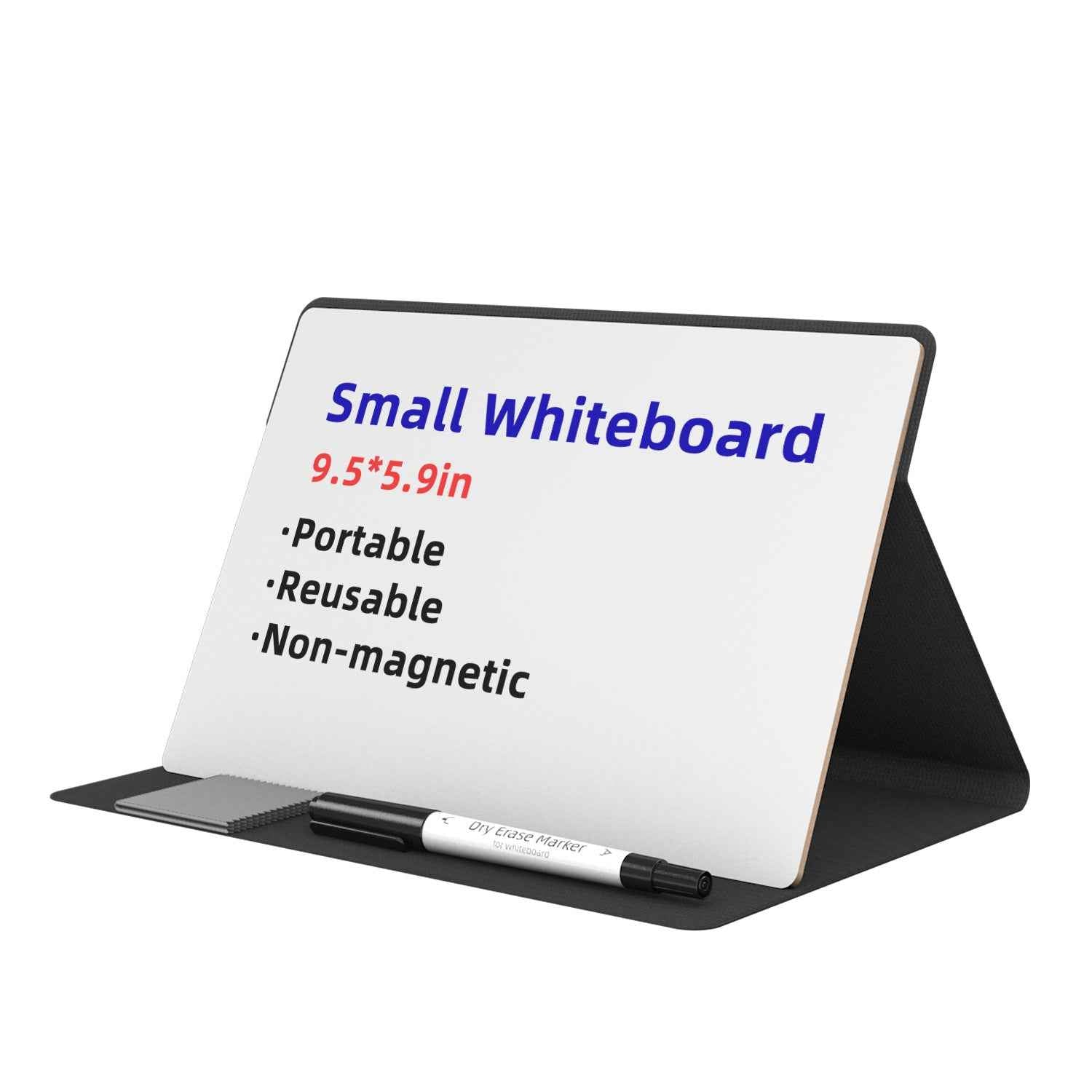 Desktop Dry Erase Board,9.5" X 5.9" Small White Board with Stand Black