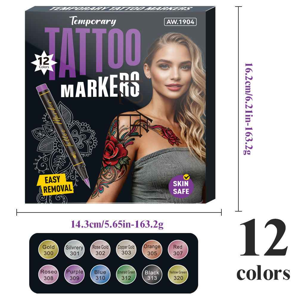 10/12/18/24 Colors Temporary Tattoo Markers Set 10 Color