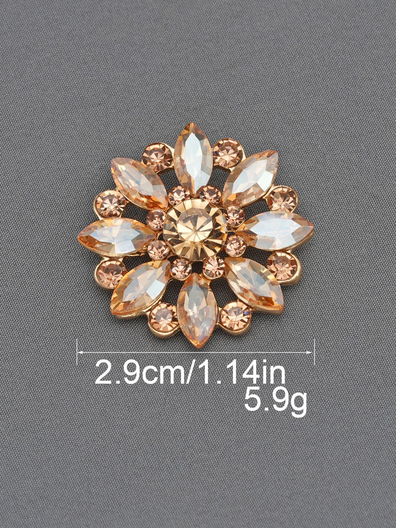 Gold and clear crystal flower shank button with rhinestones, 2.9cm wide