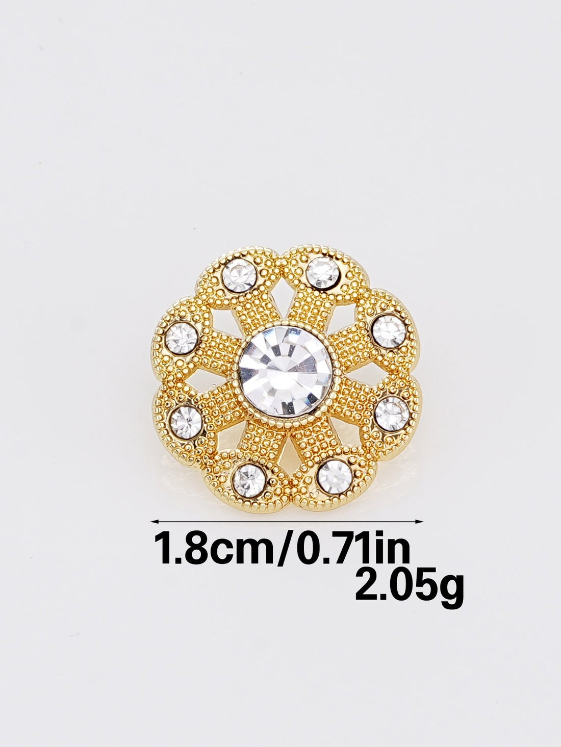 Rhinestone shank button, silver-tone with round center crystal and halo stones