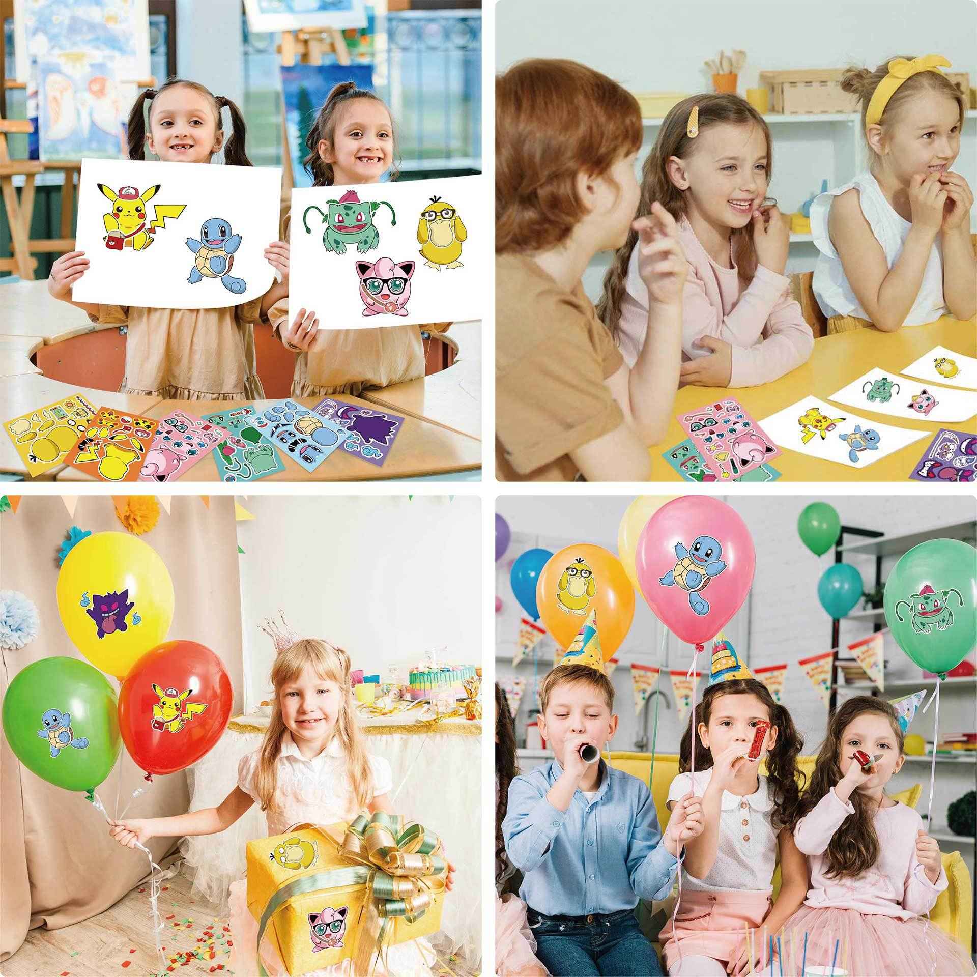32 Sheets Cartoon Pokemon Make a Face DIY Stickers for Kids