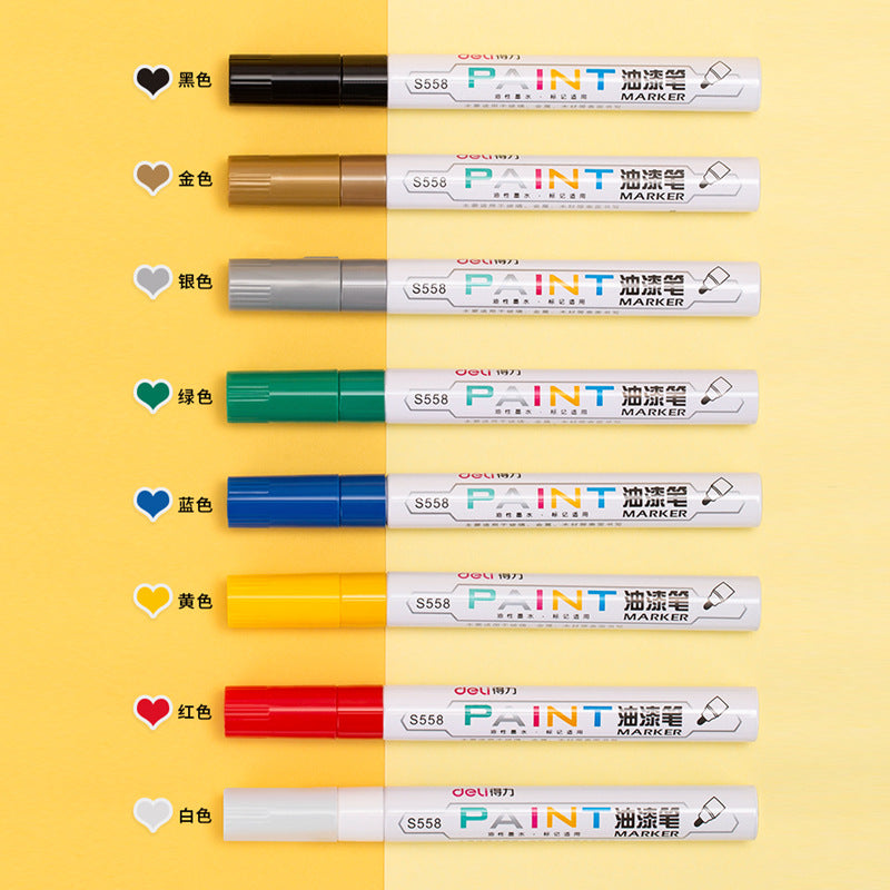 DELI 12pcs Paint Art Marker Pens Oil Based for Metal Rock Canvas Gold