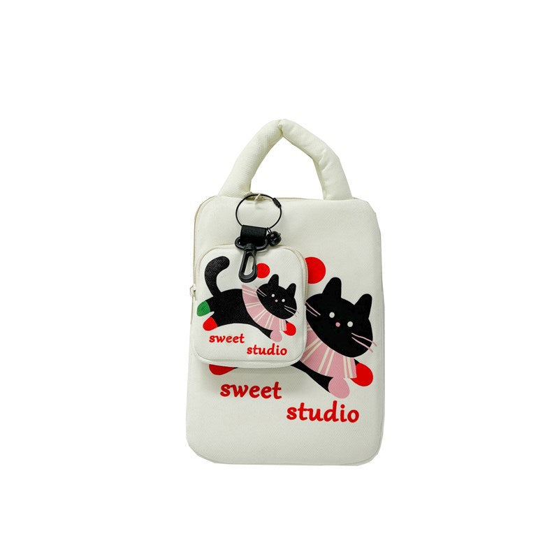 White Cat Laptop Sleeve 11-14 inch Bag + Pouch 2-Piece Set Small: 21×28×3cm