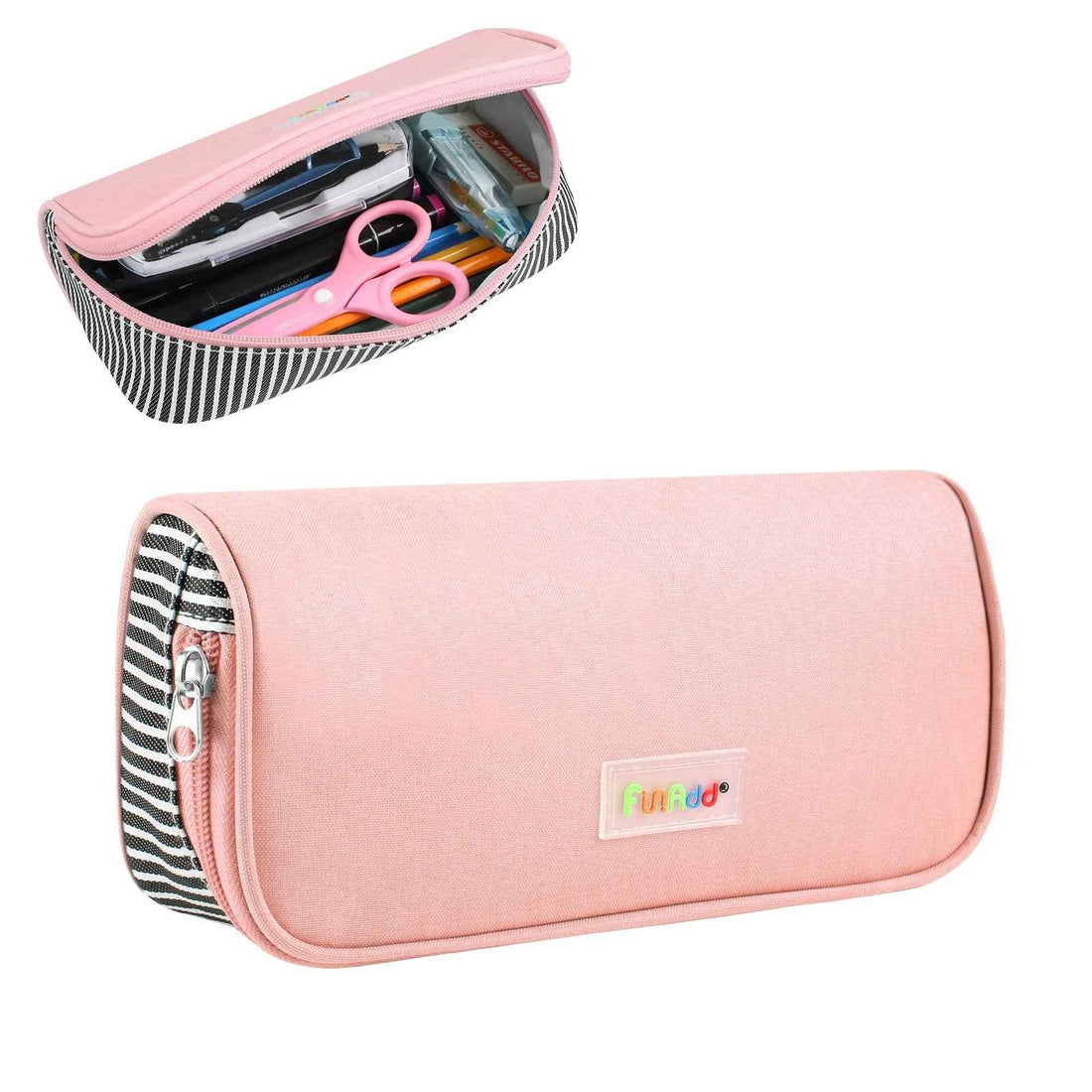 FunAdd Portable Large Pencil Case for Teen Boys Girls Pink