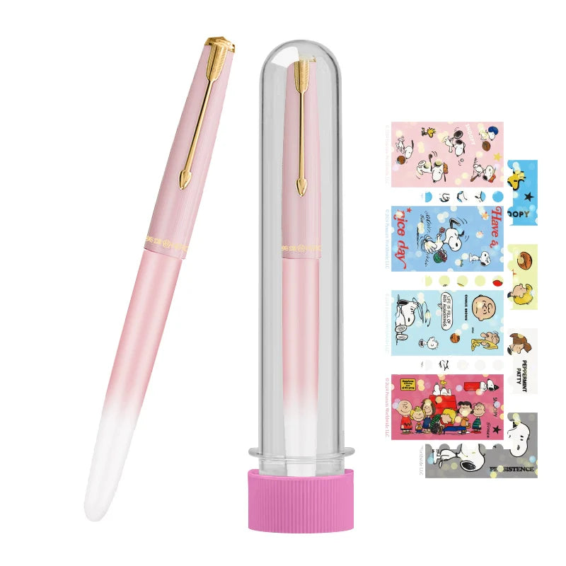 HERO 616Plus Fountain Pen 0.38mm Fine Nib Gradient Color with Stickers Pink White