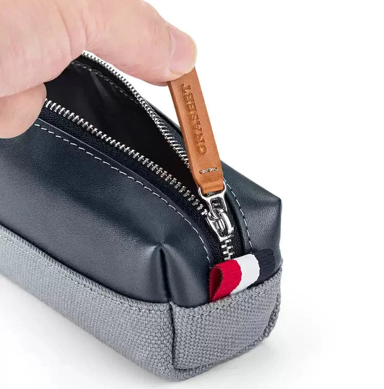GNASEET Genuine Leather & Canvas Pencil Case – Large Capacity 20-Pen Student Stationery Pouch | 200x48x55mm