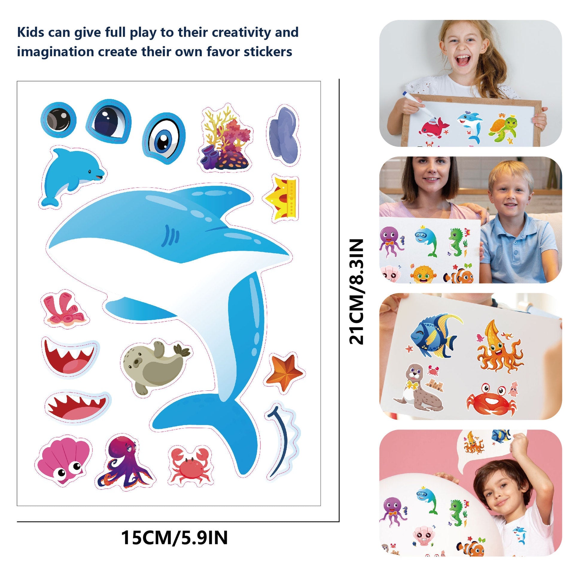 Make a Face Ocean Animals Stickers for Kids 32 Sheets
