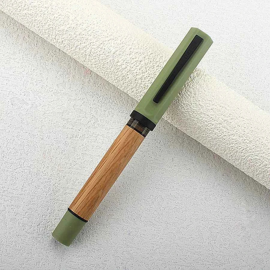 Jinhao 58 Wooden Fountain Pen - Natural Oak Morandi Green