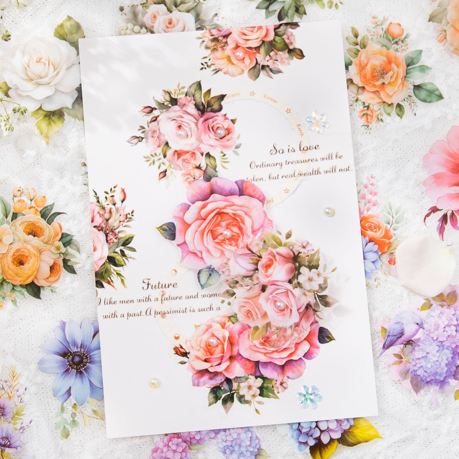8PCS Sunflower & Rose Floral PET Washi Tape Set for Journaling DIY