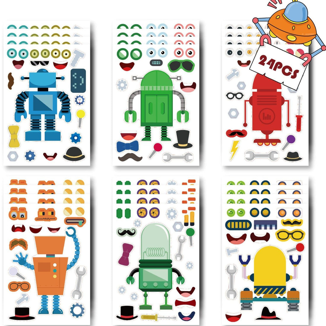Make a Face Robot Stickers for Kids 24 Sheets