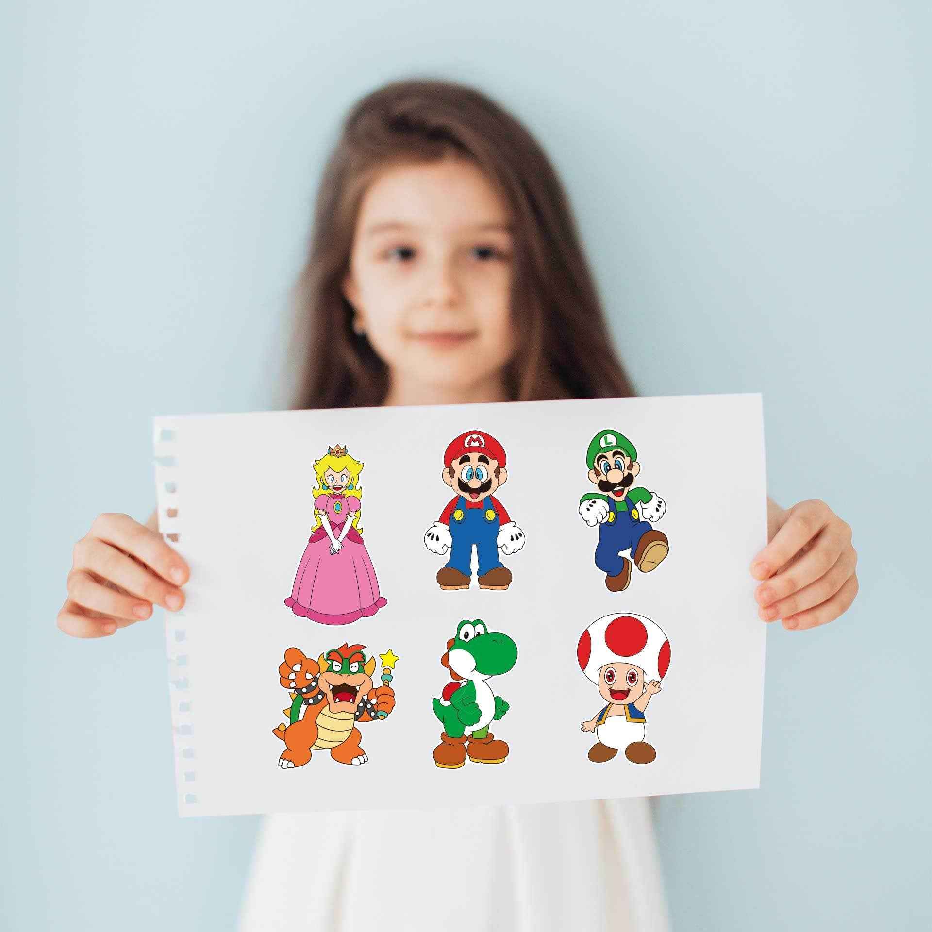 24 Sheets Super Mario Bros Make a Face DIY Stickers for Kids