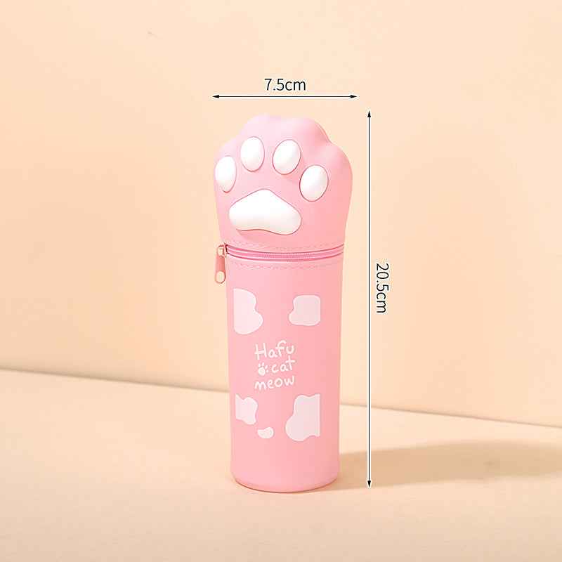 Cute Cat Paw Silicone Pencil Case – Expandable Pen Holder Pink