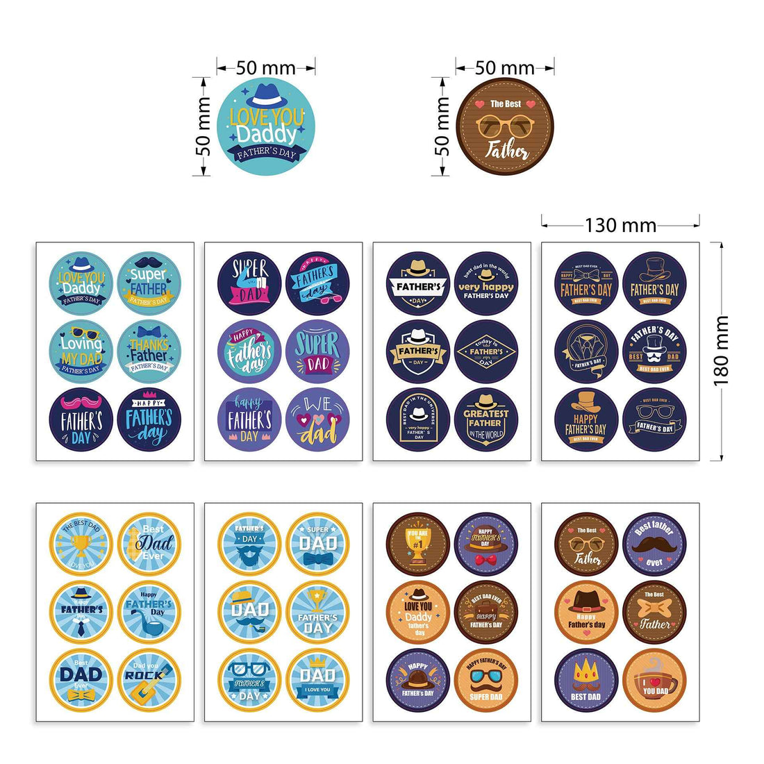 96pcs Father‘s Day Stickers 2 inch Large Round Labels