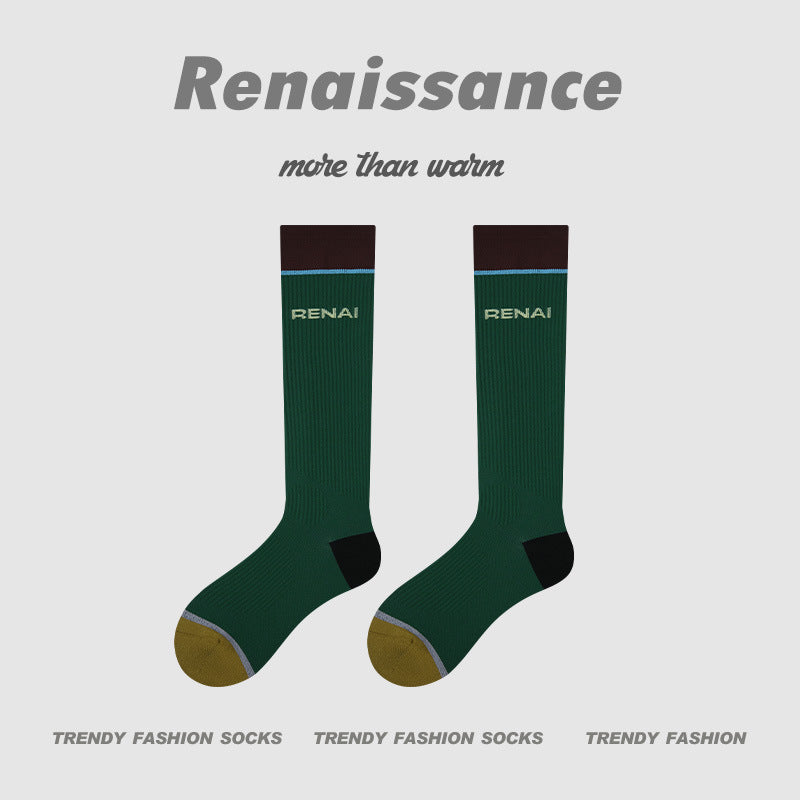 Green compression crew running socks with dark toe and mustard sole, women’s fit, pair
