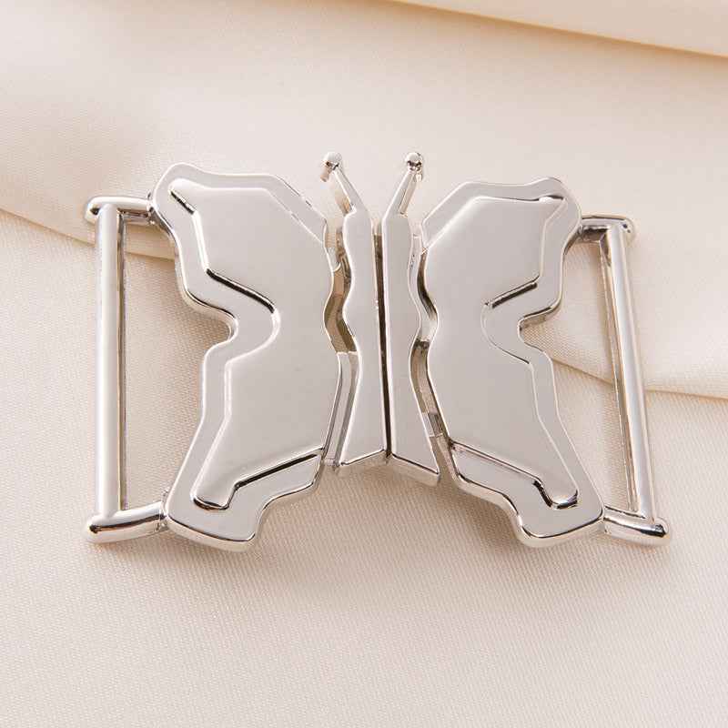 30mm silver butterfly waist buckle clasp, metal coat belt clasp set of 10