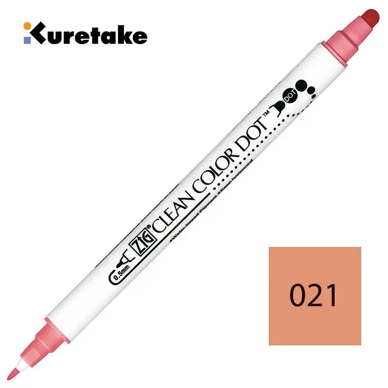 Kuretake ZIG Clean Color Dot TC-6100 – 2-Pack | Dual-Tip Dot & Brush Watercolour Marker | Journal / Illustration / Hand-Lettering | Japan Kuretake 021 Dark Pink