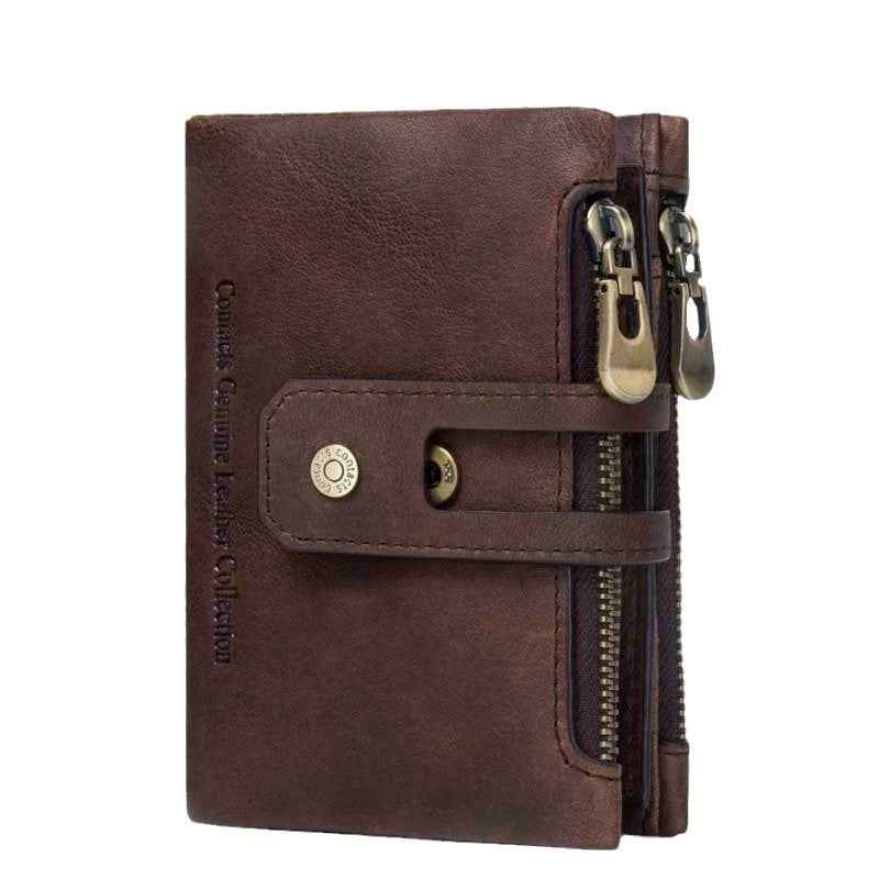 Men Leather Trifold Wallet RFID Blocking Coffee