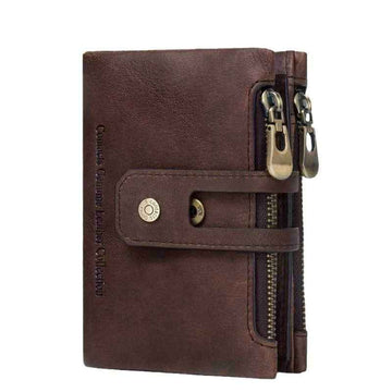 Men Leather Trifold Wallet RFID Blocking Coffee