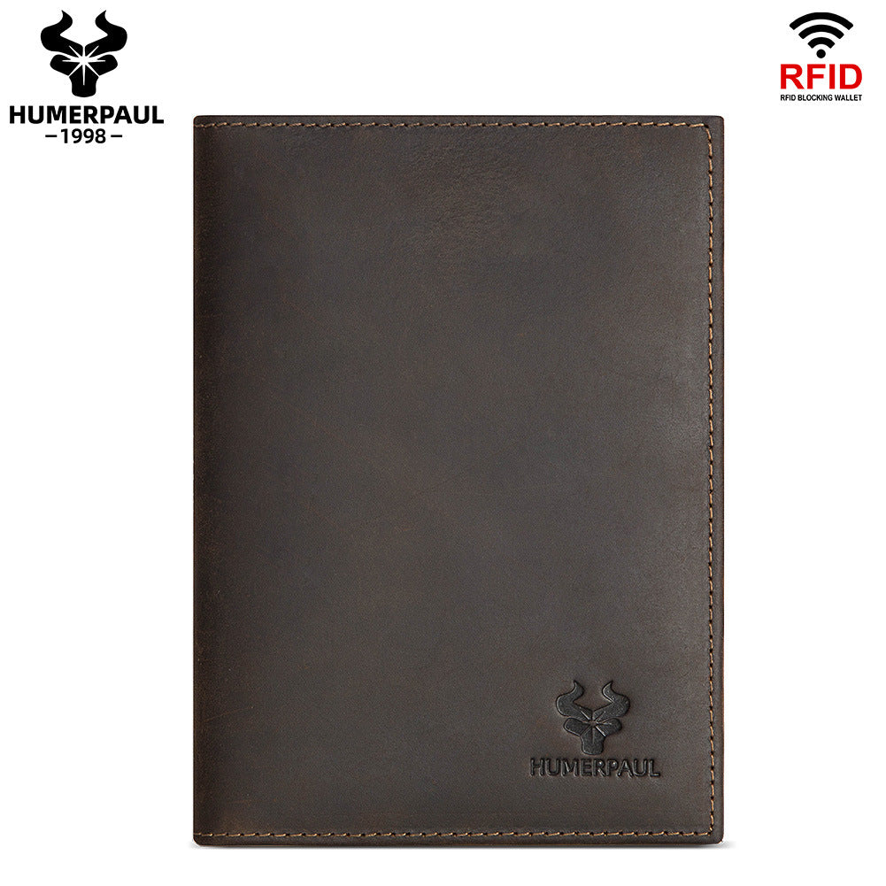 Vintage Crazy Horse Leather RFID Passport Wallet, Built-in AirTag Slot Green