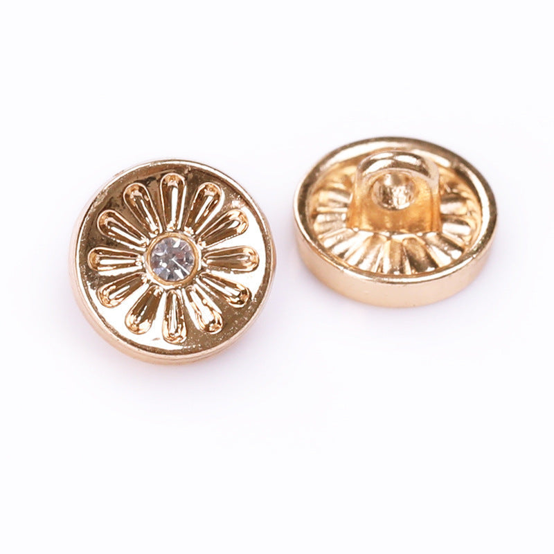 Runder Strass-Metallknopf mit Schaft, goldfarben, 10,5 mm