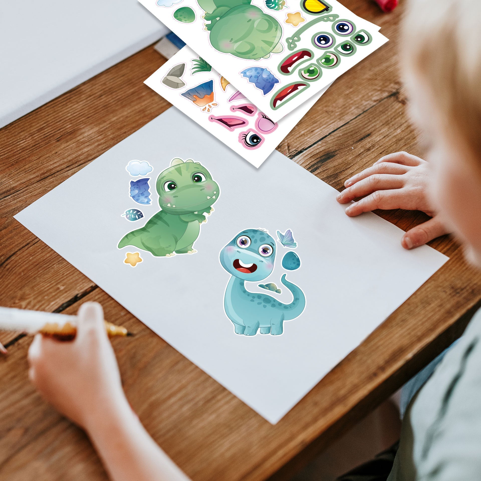 24 Sheets Make a Face Dinosaur Stickers