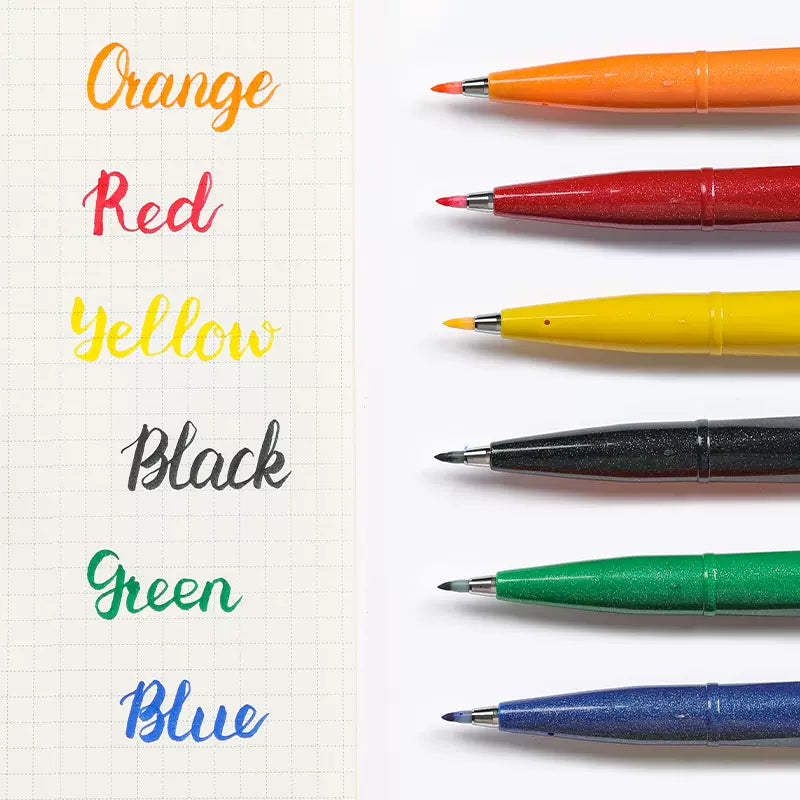 Pentel Fude Touch Sign Pen,Felt Pen Like Brush Stroke,6 Pack C