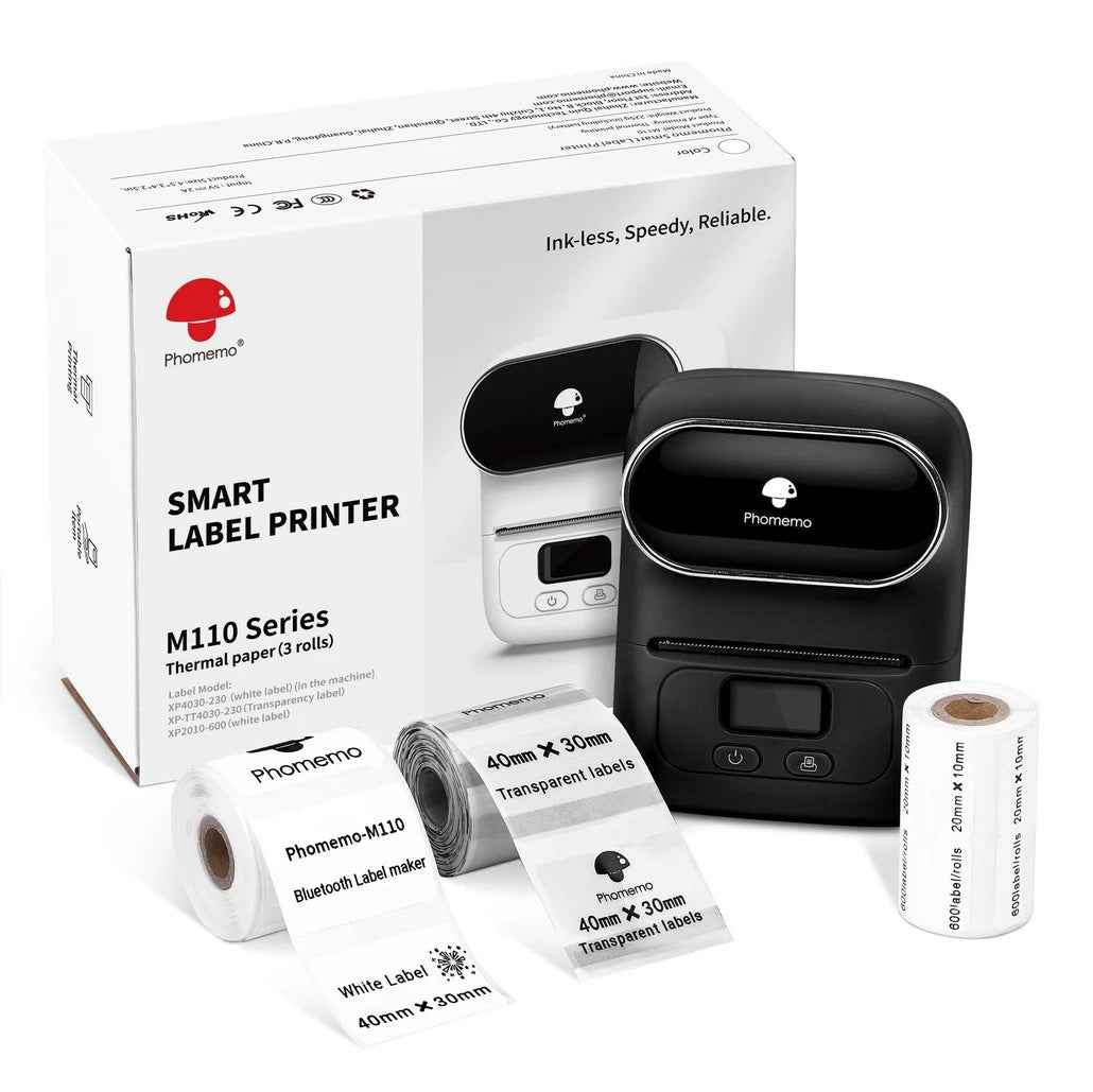 Phomemo M110 Label Maker Thermal Printer with 3 Roll Paper Black
