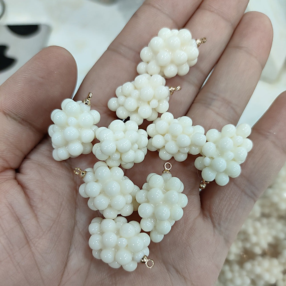 Milky white 3D resin grape charms set, multiple grape clusters with gold loops