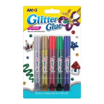AMOS Classic Glitter Glue, 5/10 Colour Set Classic 5