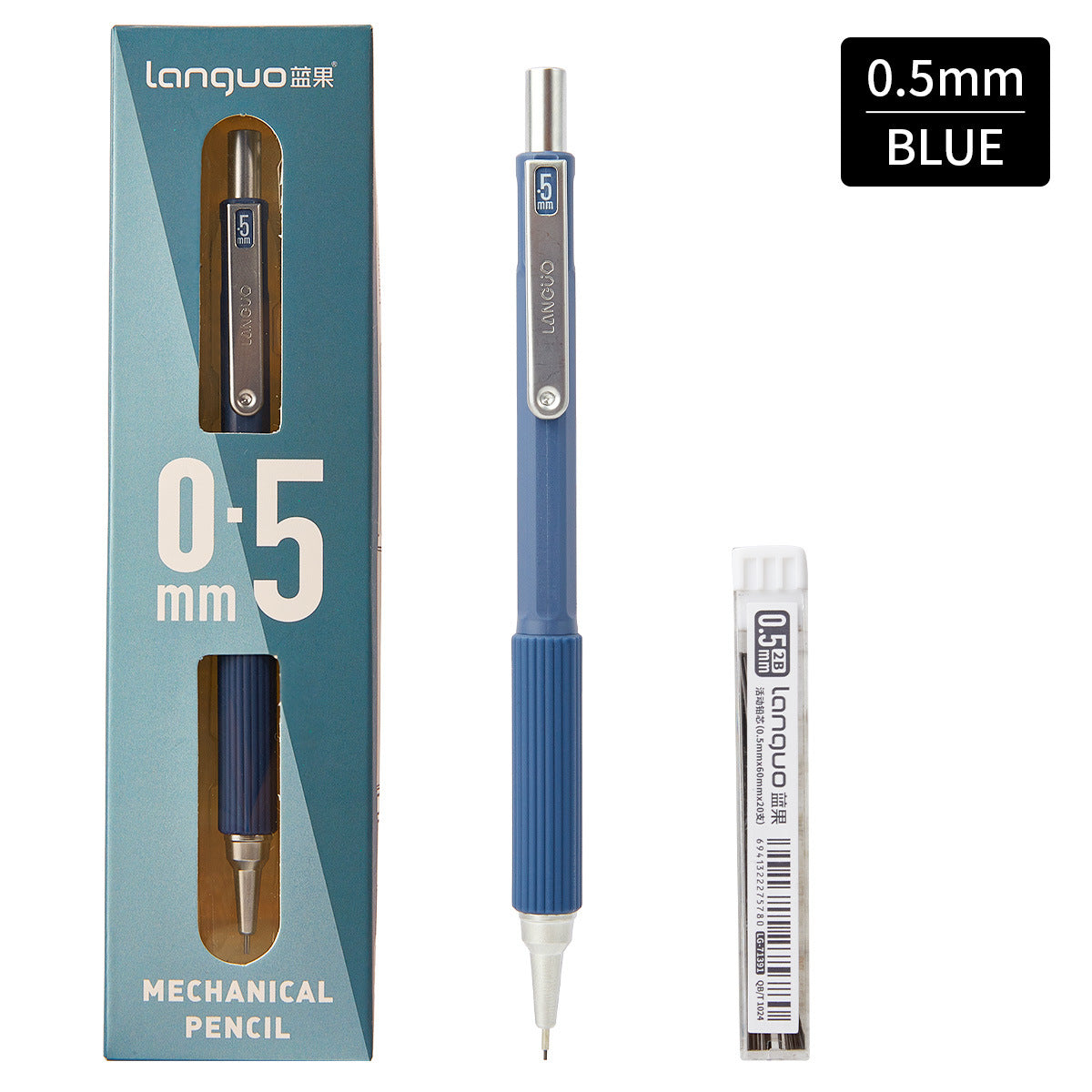 Low-Center Gravity Metal Mechanical Pencil with Leads Set 0.3mm/0.5mm Blue 0.5mm