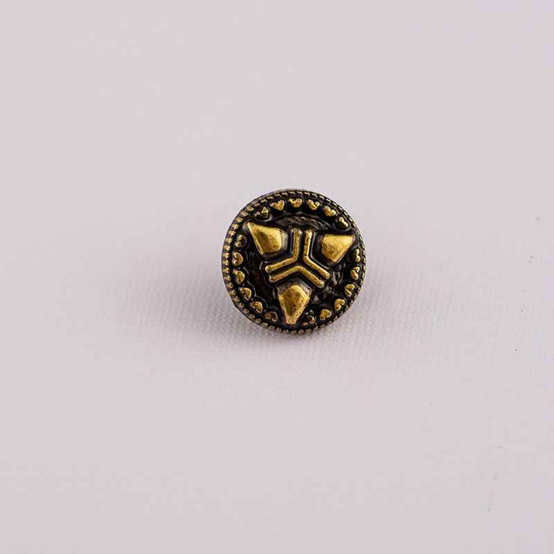 Antique bronze 10mm shirt button, star-arrow motif with dark enamel inlay