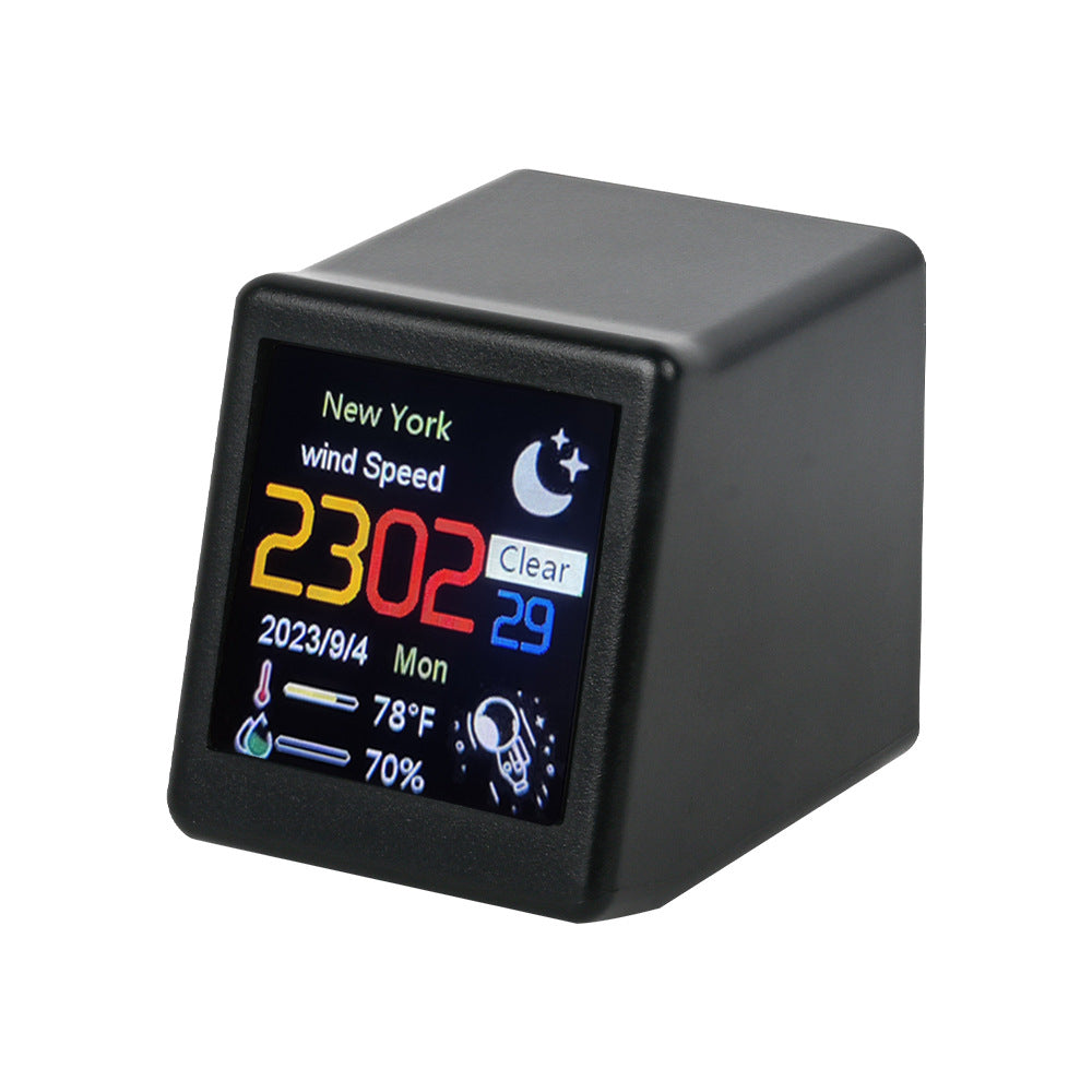 Desktop Mini WiFi Weather Station Clock 1.54 Inch Display Black