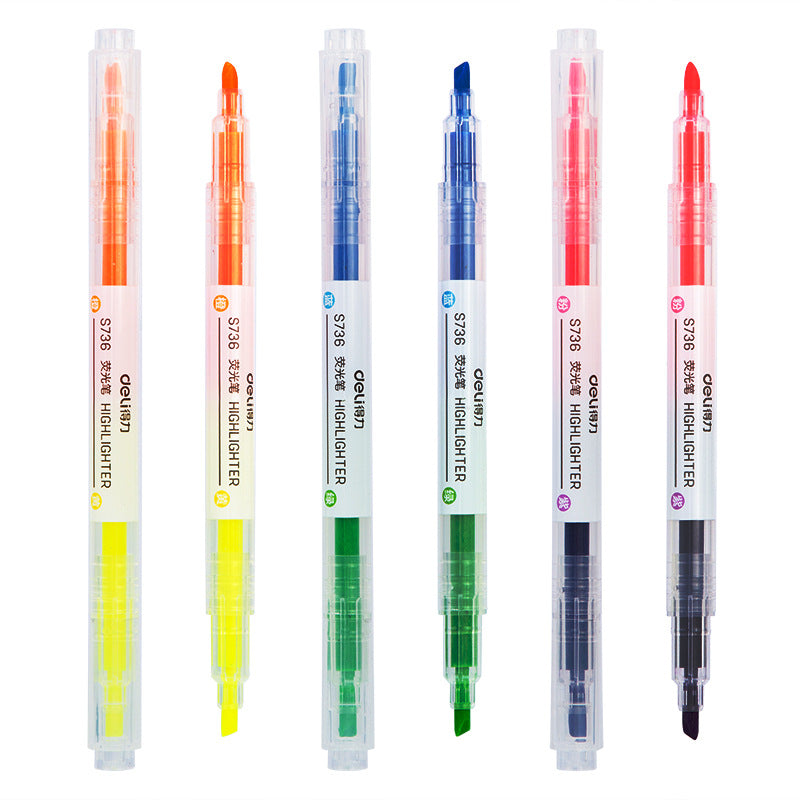 DELI S736 Dual Color Fluorescent Highlighter Marker Pens 3 Pack