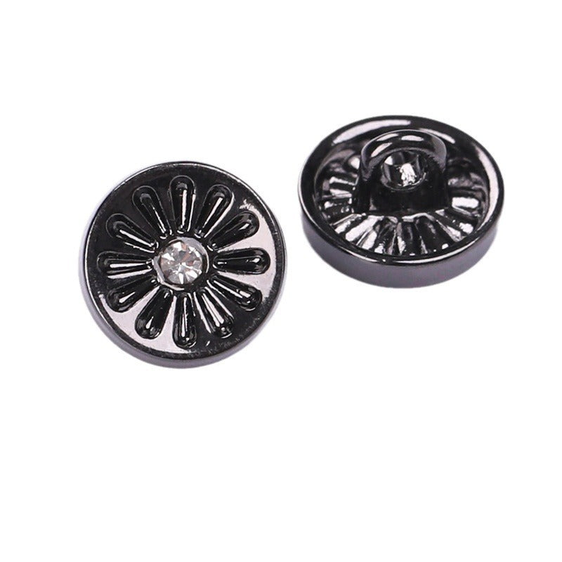 Runder Strass-Metallknopf mit Schaft, gunmetal-schwarz, 10,5 mm