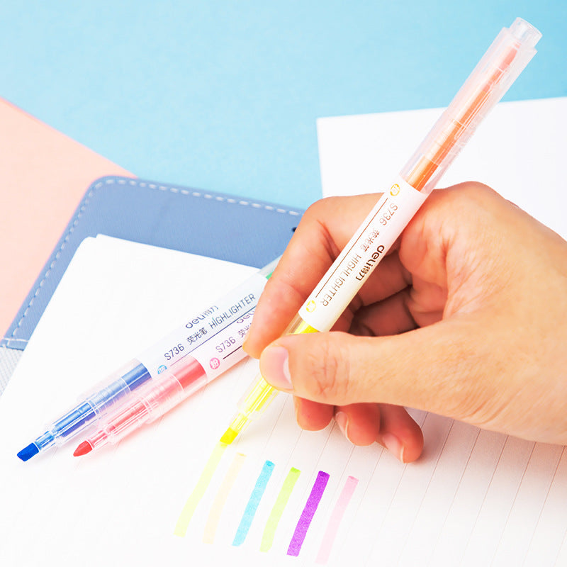 DELI S736 Dual Color Fluorescent Highlighter Marker Pens 3 Pack