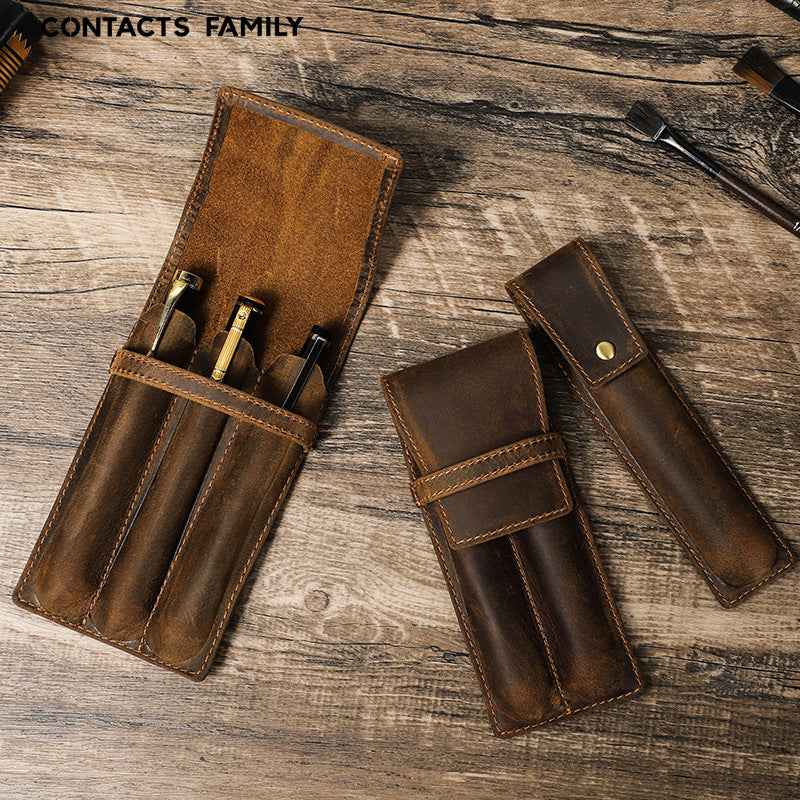 Genuine Leather 1/2/3 Slots Fountain Pen Holder Case