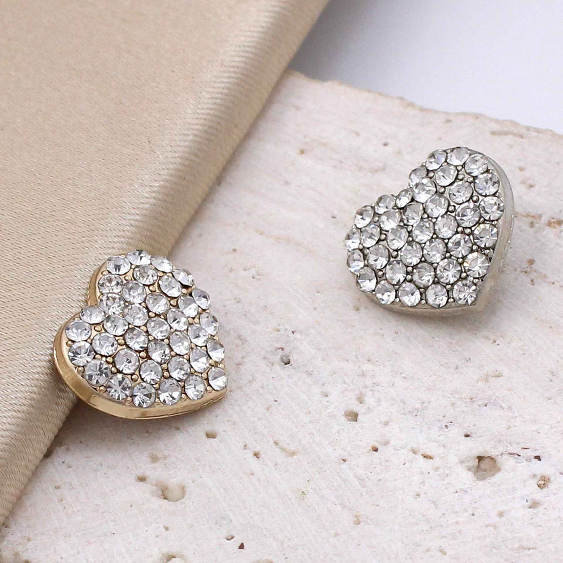Heart-shaped rhinestone buttons set with faux pearls and faceted stones, assorted colors