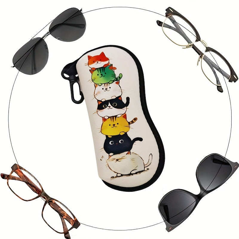 Cat Stack Glasses Case Eyewear Pouch with Keychain 2 Pack
