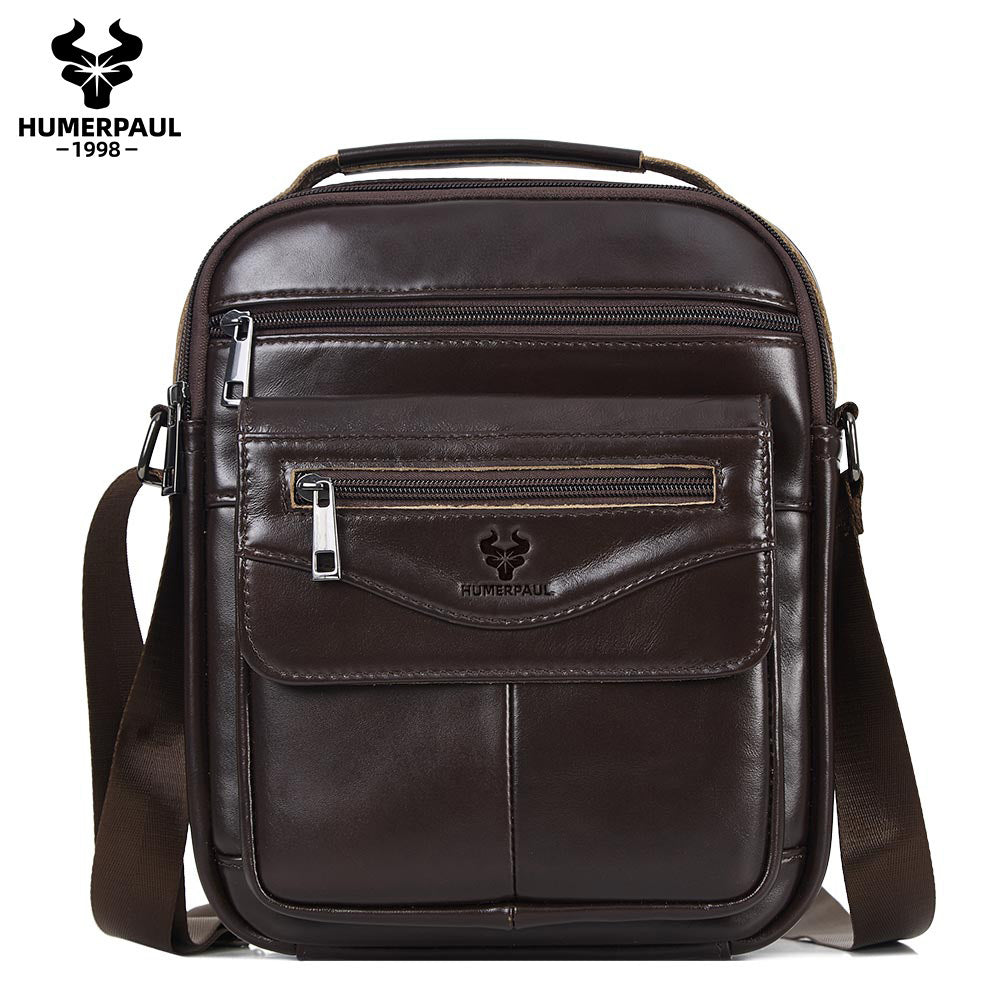 Genuine Leather Men's Crossbody Shoulder Bag Coffee