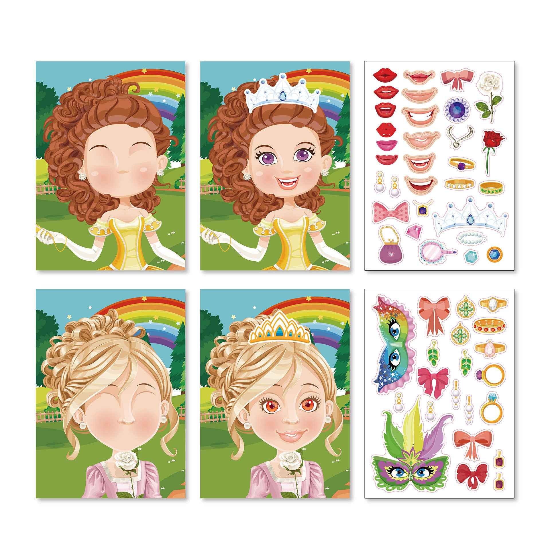 20 Sheets Princess Make a Face Stickers for Kids Girls