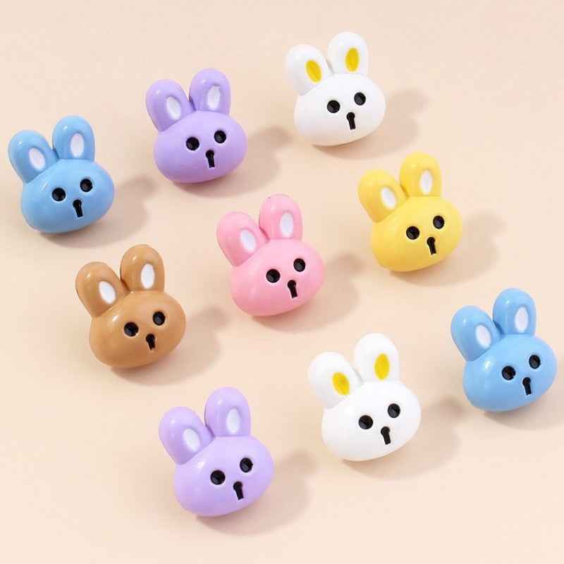 Cute resin rabbit shank buttons, 15mm set in pink, blue, yellow, white, orange, purple
