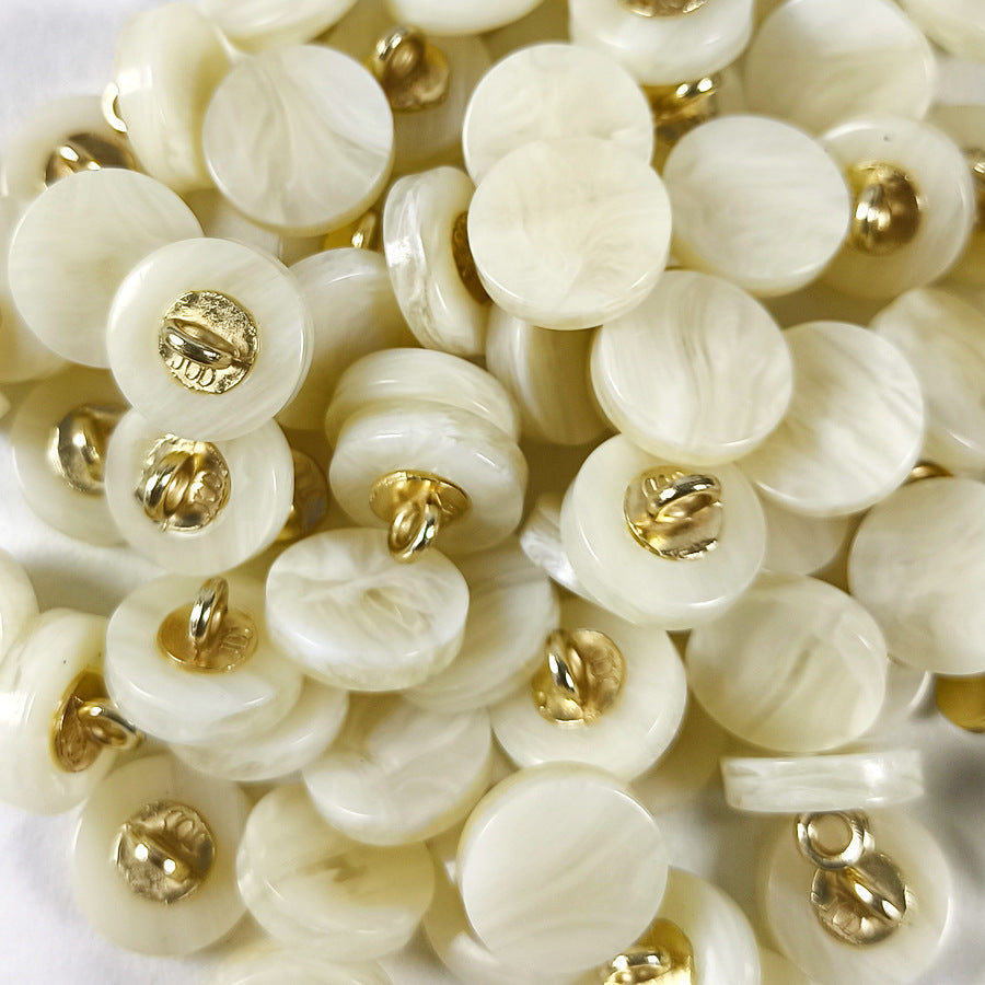 Faux agate resin shank buttons, off-white discs with gold metal shanks