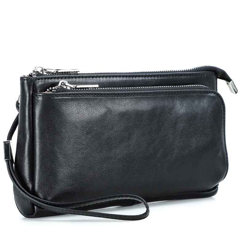 Vintage Genuine Leather Men Clutch EDC Handbag Black