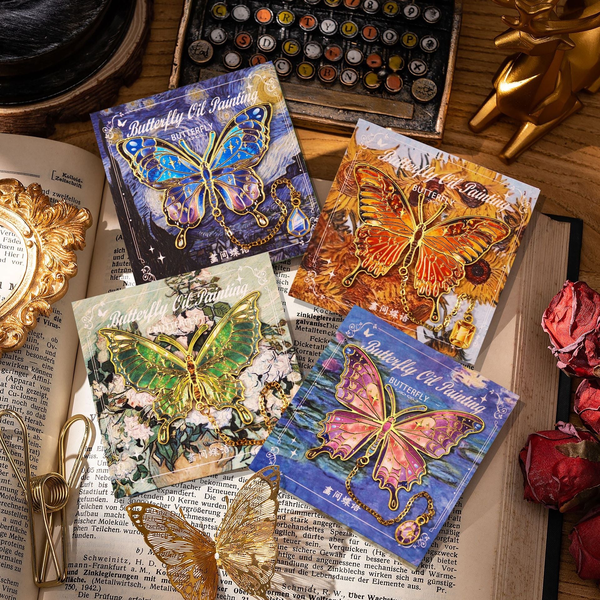 Vintage Van Gogh Oil Painting Butterfly Metal Bookmark Set – 4-Piece