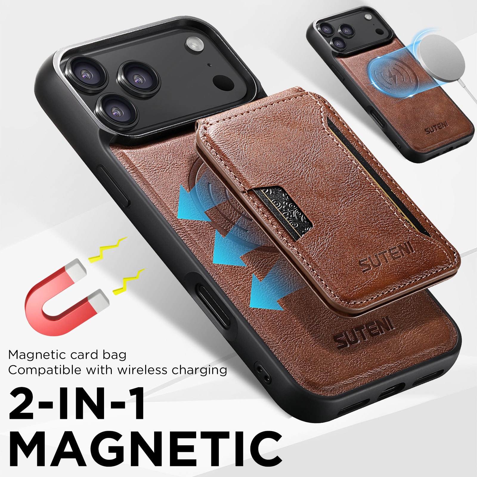 2-in-1 MagSafe Wallet Case for iPhone – Magnetic Card Holder Leather