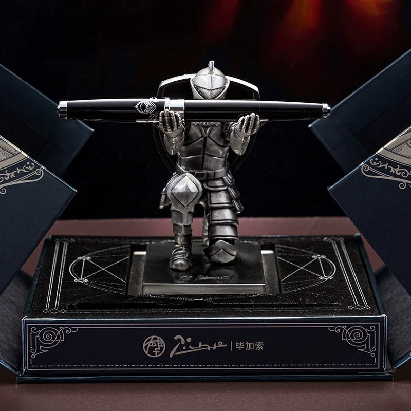 Picasso Knight Fountain Pen Gift Set Fine Nib Brass Pen Alloy Base T18 Silver Clip